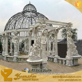 Western big White Marble Gazebo With Stone Statues and metal roof